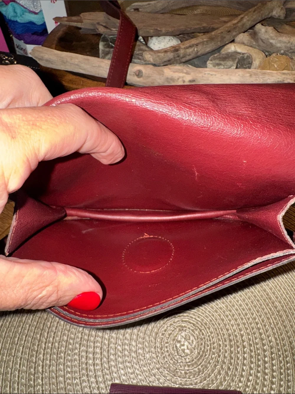 Cartier Leather Messenger Bag in Deep Burgundy with Matching Card Case